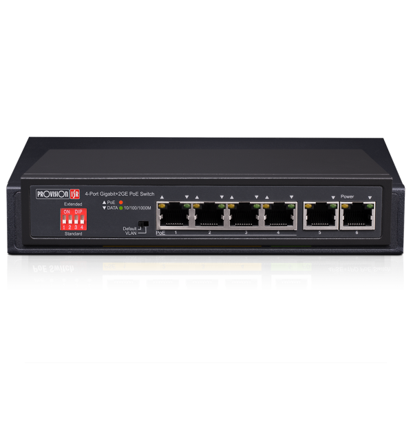 4+2-Port Giga PoE Ethernet Switch, 4 giga Porta deluju kao downlink and uplink, 2x1G Port uplink, 72W