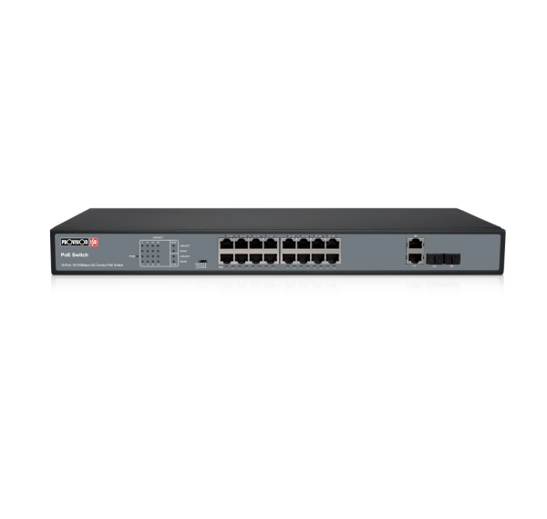 16CH neupravljani PoE switch, downlink:*16 100mbps, uplink: *2 1000mbps,ukupan PoE je 250W